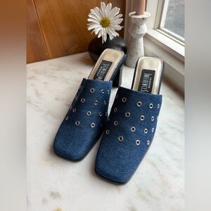 Y2K denim riveted Blue Slip-On high heel Mules